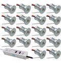 Complete 18-Pack Mini LED Downlight System Includes 30W Transformer 1W Bright Spotlights for Home Decor DC12V Recessed Installation Hidden Lighting for Cabinets &amp Walls