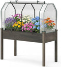Giantex Raised Garden Bed with Mini Greenhouse w/Dual Zipper Door 48”x22”x54” Planter with Green House for Patio Lawn Garden Easy Assembly (Gray &amp White)