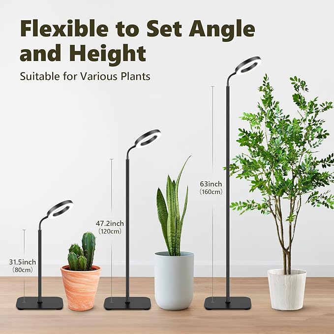 Plant Grow Light 20W Growing Lights for Indoor Plants Full Spectrum LED Floor Lamp with Height Adjustable Stand Auto Timer 3/9/12H10 Dimmable Brightness for Small Large Tall Plants Growth