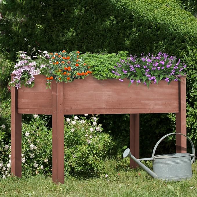 Sturdy Elevated Garden Bed with Legs for Easy Access Growing of Vegetables Herbs Flowers and Fruits Outdoors (Planter 48 * 24 * 30'' Brown)