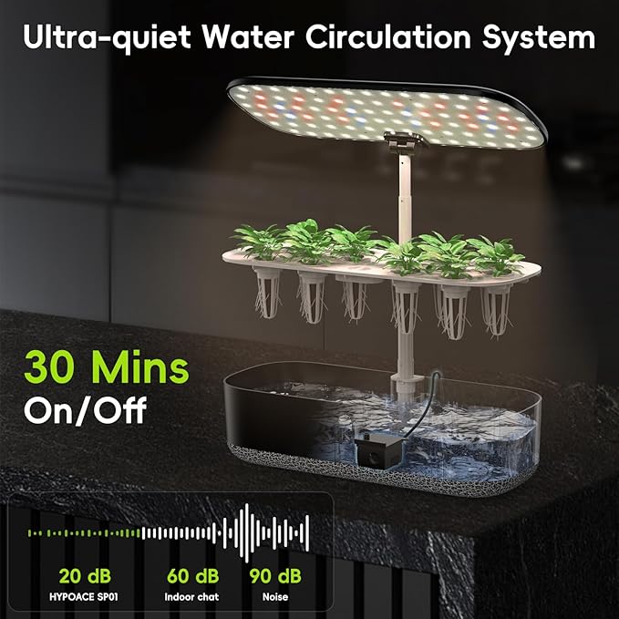 Hydroponics Growing System with LED Grow Light 14 Pods Indoor Herb Garden Full Spectrum Rotatable Light Panel Auto On Off Timing 12 14 16Hrs 5L Water Tank Harvest Fresh Veggie Lettuce Basil Tomato