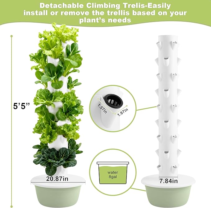 Vertical Hydroponic Growing Tower 36-Plant Indoor &amp Outdoor Hydroponics System with Auto Watering Pump Adjustable Height Space-Saving Soilless Garden for Vegetables Herbs &amp Fruits (9 Layer