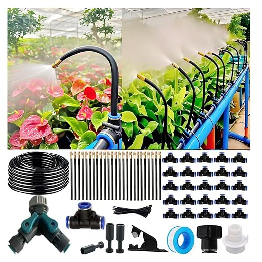Drip Irrigation Kit Automatic Watering System for Potted Plants 360 Degree Adjustable Copper Micro Sprinklers Quick Connect Tubing Fittings for Garden Lawn Patio Balcony(25 Nozzles)