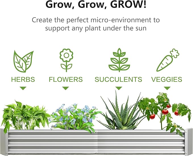 Raised Garden Beds Outdoor for Gardening 92 Large Galvanized Rectangular Plastic Raised Planter Garden Box for Fruit Vegetables Herbs Flowers Growing Bed for Lawn Patio Balcony Silver