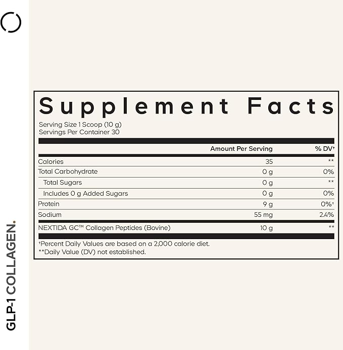 Codeage GLP-1 Collagen Powder Supplement - Nextida GC Collagen Peptides - GLP 1 Support - Hydrolyzed Grass-Fed Type I &amp III Unflavored - Non-GMO Gluten-Free Dairy-Free - 10.58 Oz