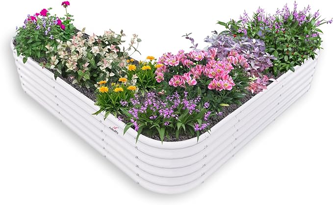 A ANLEOLIFE Heart-Shaped Galvanized Raised Garden Beds Outdoor81x81x18in Large Metal Planter Box for Planting Vegetables Flowers Herb Anti-Rust &amp Easy-Setup Antique White