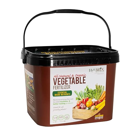 HyR BRIX All Natural &amp Organic 1-1-8 Vegetable Garden Fertilizer 20lb Bucket - Slow-Release Plant Food with Calcium &amp Sulfur - Essential Micronutrients for Healthier Produce