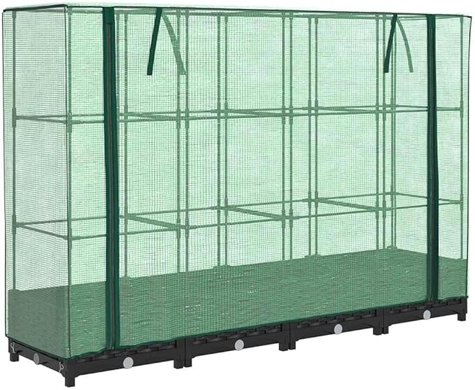 vidaXL Rattan Look Raised Bed with Greenhouse Cover 63X15.7X48.4 in Water Resistant Planter Box for Outdoor Gardening Balcony Usage Durable Synthetic Material Beds Garden Flower Vegetable