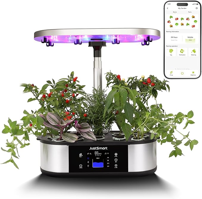 12 Pods WiFi Hydroponics Growing System with APP Controlled Indoor Garden Up to 30 with 36W 120 LED Grow Light Silent Pump System Automatic Timer for Home Kitchen Gardening GS1 Plus