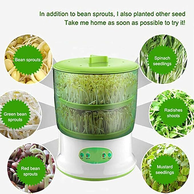 Bean Sprout Machine Automatic Bean Sprout Maker Seed Sprout Kit with Double Germination Tray Temperature Control Automatic (2layer)