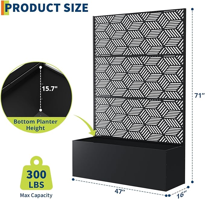 Metal Planter Box with Trellis 71X47X16 Privacy Planter for Patio Large Raised Garden Bed with Privacy Screen for Climbing Plants with Drainage Holes 15.7 Deep Planting Bed