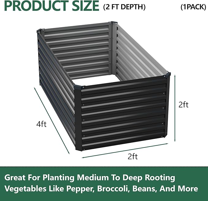 Vengarus 4x2x2FT Galvanized Raised Garden Bed Kit Outdoor Metal Planter Box for Vegetables FruitsHerbs and Succulents - 120 Gallon CapacityBlack
