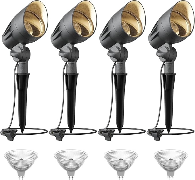 VENUS MANUFACTURING Low Voltage Landscape Spot Light Landscape Lighting Kits 380 Lumen Waterproof 50W Halogen Outdoor Spotlights 12V 3000K Warm White Metal Tree Lights for Garden &amp Yard