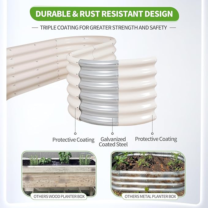 Galvanized Raised Garden Bed Outdoor- 2 Pcs Raised Beds for Gardening| Metal Planter Box Steel Raised Garden Bed Kit with Gloves for Vegetables Flower Herbs (6x2x1.4FT White)