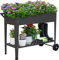 Raised Planter Box Outdoor with Legs Elevated Raised Garden Bed with Wheels Flower Boxes Outdoor Standing Planter for Vegetables Flowers Herbs PlantingBlack