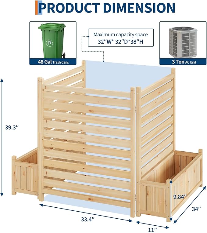 3-Panel Outdoor Privacy Screen with Planter Box 33X40 Wooden Fence Cover for Patio &amp Garden Perfect for Hiding AC Units Trash Cans Pool Pumps &amp Equipment Natural Decorative Backyard Div