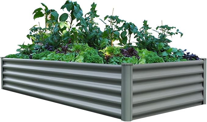 ABSCO Premium Galvanized DIY 6' x 3' Rectangle Garden Bed DIY with Easy Assembly and Superior Drainage Woodland Gray Galvanized Steel Metal Planter Garden Planter Box with 16 Walls for All Plants