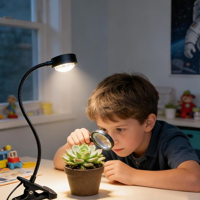 Clip Plant Lamp - Full Spectrum Light for Seedlings | 10W LED Diode with Flexible Gooseneck &amp Padded Spring Clamp for Home Desks Office Cubicles Greenhouse Shelves and Bedroom Nightstands