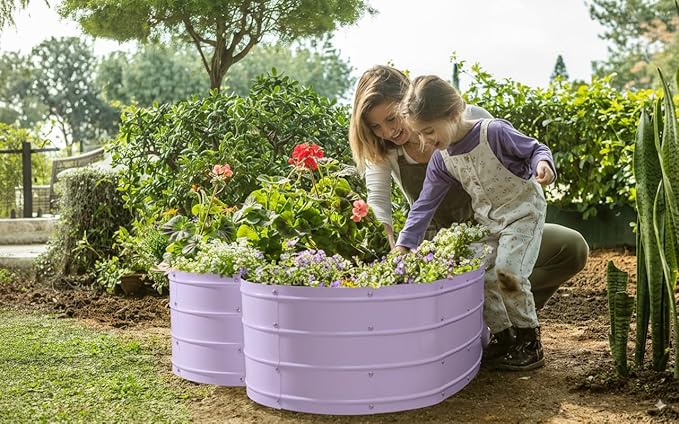 Plant &amp Plot Galvanized Raised Garden Beds Outdoor // Planter Raised Beds for Gardening Vegetables Flowers // Large Metal Garden Box (Lavender) // Tool-Free Assembly