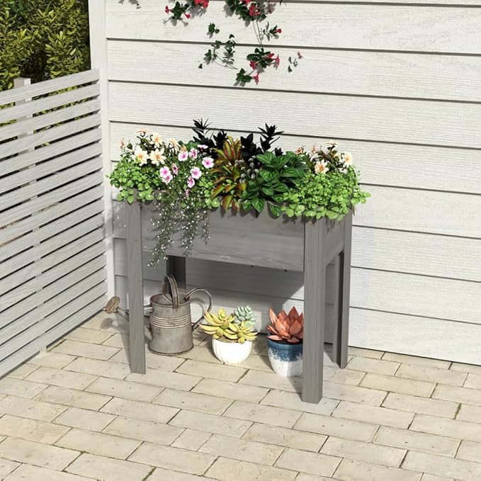 Sturdy Elevated Garden Bed with Legs for Easy Access Growing of Vegetables Herbs Flowers and Fruits Outdoors (Planter 31 * 16 * 30'' Grey)