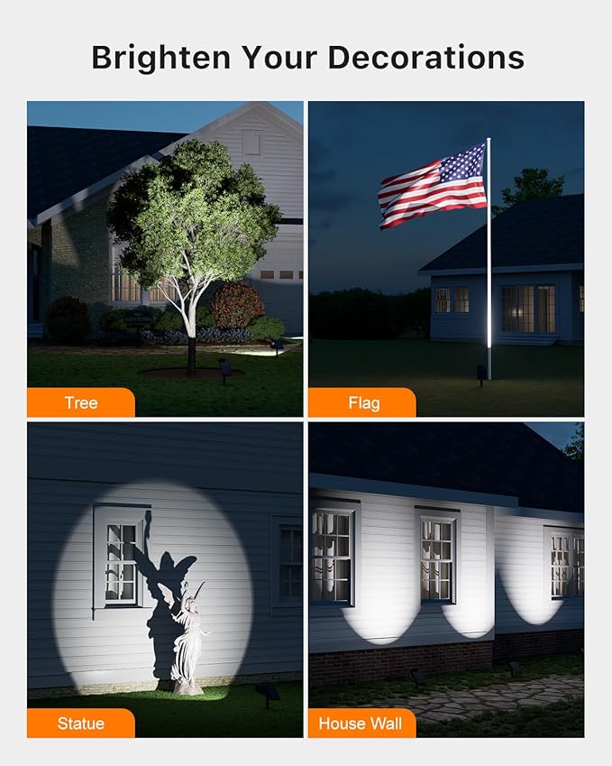 4 Pack Solar Powered Spotlights Outdoor Waterproof for Tree Flag House Ground Landscape Bright Sunset Spot Lights for Outside Yard Garden Lawn Driveway with Adjustable Lamp &amp Panel Cool Whi