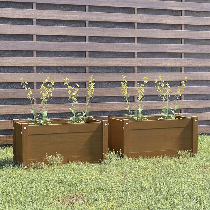 Garden Planters 2 pcs Gardening Box Planter Boxes Horse Trough planters Garden beds Outdoor Suitable for Courtyard Orchard Nursery Corridor Honey Brown 23.6x12.2x12.2 Solid Wood Pine
