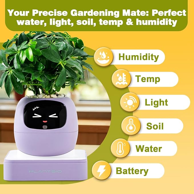 Smart Planter with App Control Self-Watering AI Plant Pot with LCD Display Interactive Desk Plant Companion for 100+ Plants Smart Indoor Planter with Pomodoro Timer80ml ReservoirCalendar-Purple