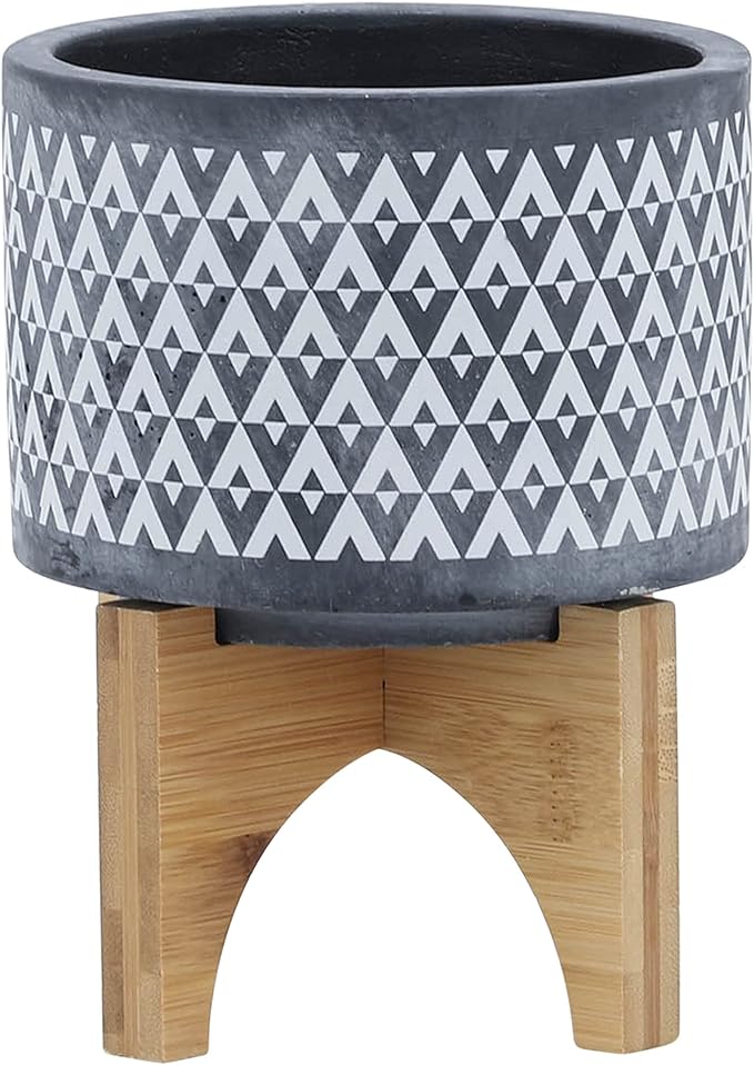 Ceramic 5 Planter ON Wooden Stand Gray YW993