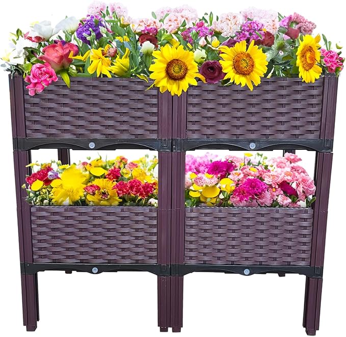 Plastic Raised Garden Bed Set of 4 Plants Elevated Garden Boxes Planter Growing Boxes with Legs for Outdoor Indoor for Flowers Vegetables Fruits Herbs