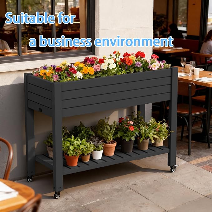 43 Elevated Garden Bed with Wheels &amp Legs 78L/21 Gal Large Raised Planter Box with Drainage &amp Water Level Indicator Mobile Herb Garden Kit for Patio &amp Balcony Black