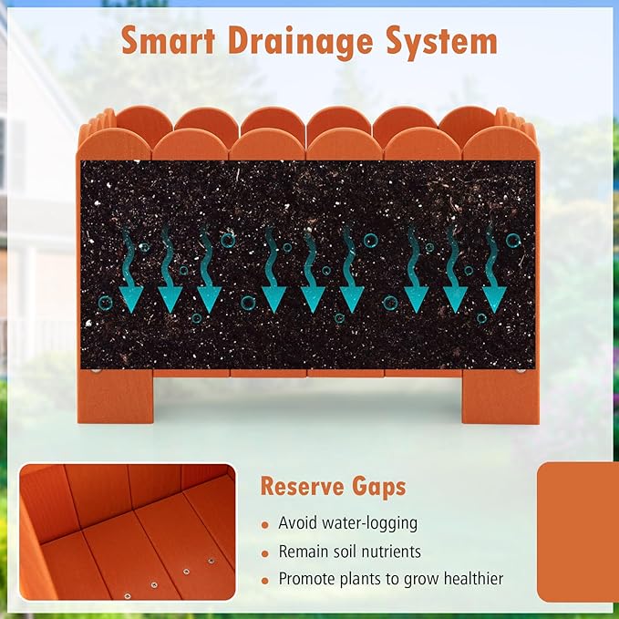 Giantex 2 Pack Raised Garden Bed Weather-resistant HDPE Planter Boxes with Drain Gaps Rectangular Flower Pots for Vegetable Flower Fruit Plant Raised Beds for Front Porch Garden Balcony Orange