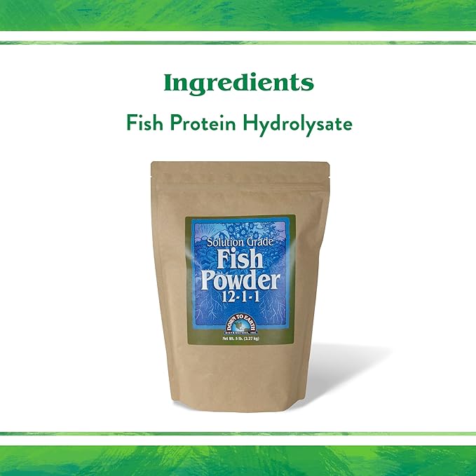 Down to Earth All Natural Fertilizers Organic Solution Grade Fish Powder - Water Soluble Nitrogen - Makes up to 250 Gallons of Liquid Fish Fertilizer for Soil or Foliar Spray 12-1-1 5 lb