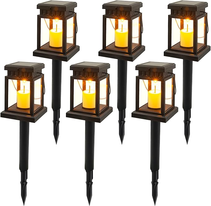Alpine Corporation 19 Tall Outdoor Solar Powered Hanging or Stake Lanterns Black (Set of 6)