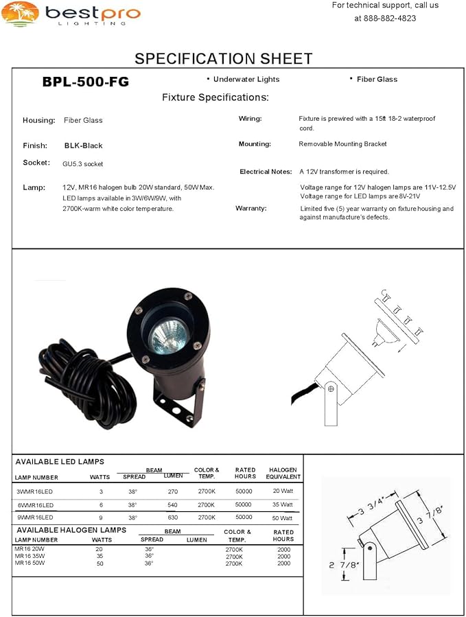 BestPro Lighting Landscape Lighting LED 12V Underwater Pond Garden- Inground Spot Light - Black (5 Watts)