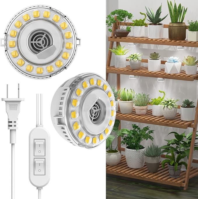 SANSI Puck Grow Light with Timer Auto On Off 4 8 12 Hrs 4-Level Dimmable Dimmable Grow Light Bulb 5W Full Spectrum with Remote Control Auto On Off Timing 4 8 12 Hrs