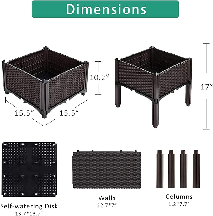 Plant Grow Box Elevated Raised Garden Bed Kits Fit for Flower Vegetable Grow Brown 4-piece Set