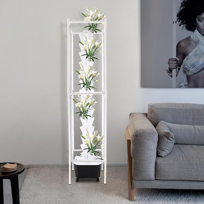 Hydroponic Growing System Kit - 70 Pods Large Vertical Hydroponics Tower with 8 LED Light Strips 14-Tiers Smart Indoor Herb Garden for Kitchen Office Winter Balcony Planting (White)
