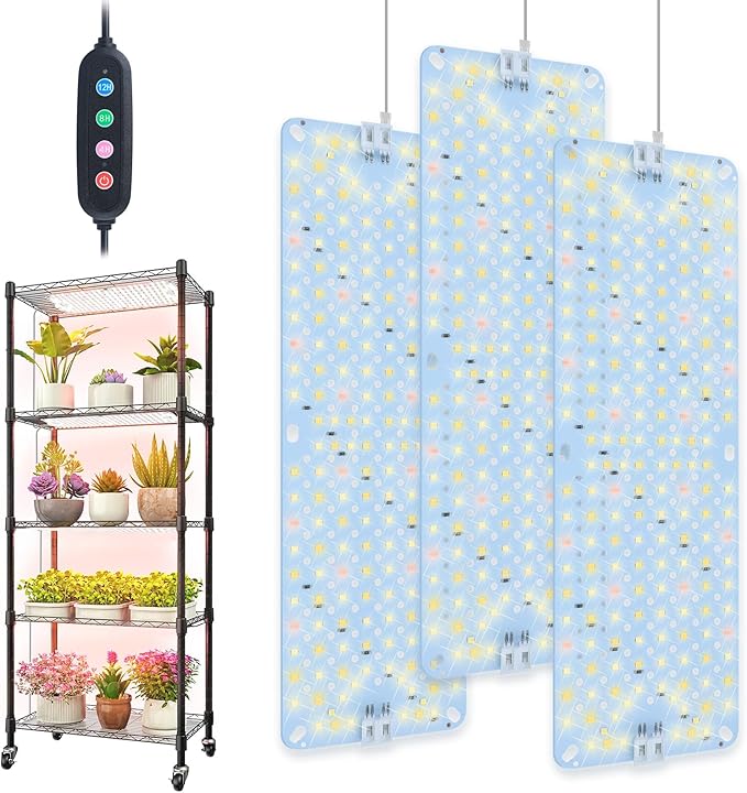 3Pack 2026 Ultra-Thin Panel Grow Lights for Seed Starting Vegetables Greenhouse &amp Under Cabinet &amp Shelf Plants with Timer 4/8/12/16/20H Free Connect Full Spectrum Indoor LED Plant Growing L