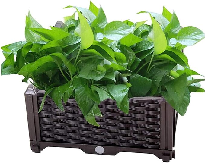 Elevated Planting Box Indoor Outdoor Planter Boxes Modern Rattan-Style Plastic Plant Stand Garden Raised Bed for Vegetables Herbs Flowers16x16x9/40x40x23cm