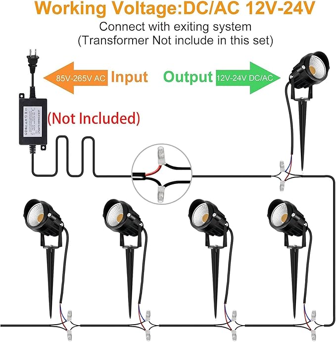 Low Voltage Landscape Lights 12 Volt LED Spotlight Outdoor Pathway Wired Yard Lights Garden Lawn 10W Landscaping Light 1000LM IP66 Waterproof Spot Lighting Warm White Garden Stake Tree Light