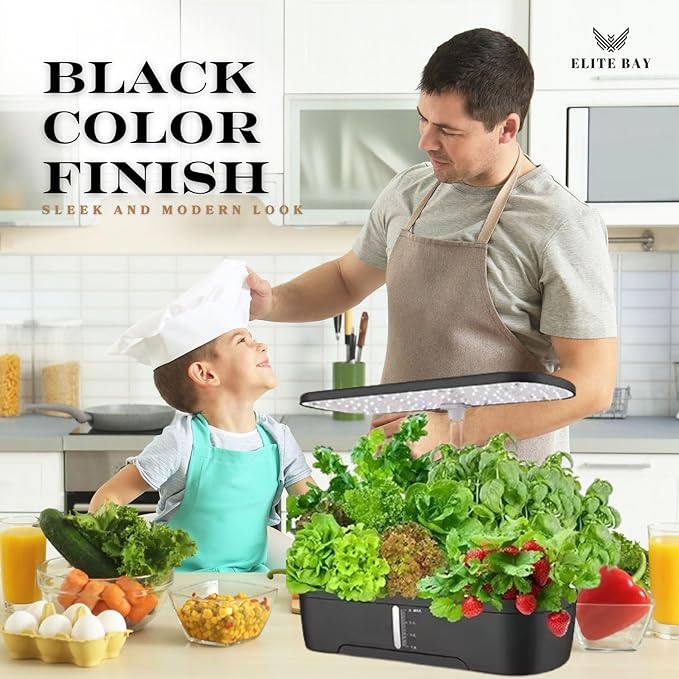 ELITE BAY-Hydroponic Growing System with 12 Pods – Smart Garden with LED Display Full-Spectrum Grow Light &amp 4L Water Tank | AU/US Plug | Soil-Free Planter Kit | Black |for Home Office &amp Kitc