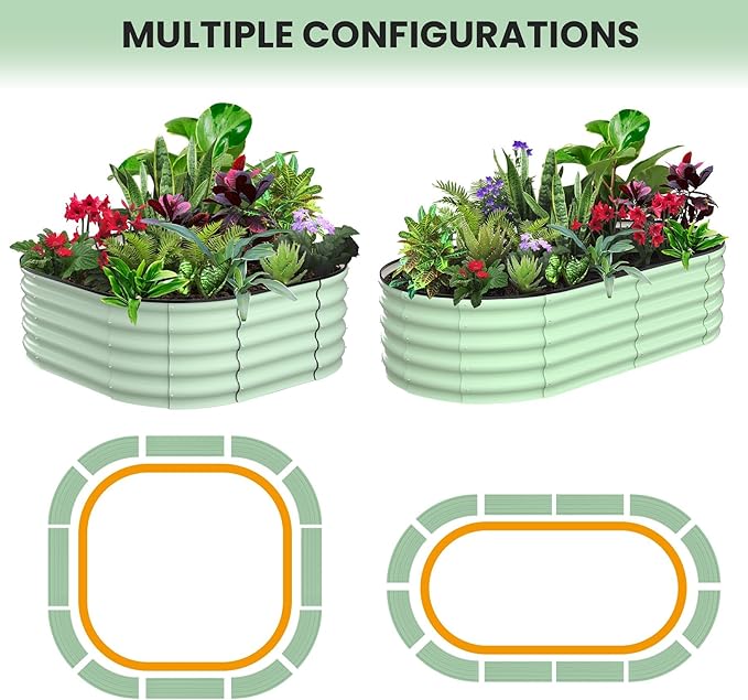 2-Pack Oval Raised Planter Bed 6x3x1FT Green Galvanized Metal for Outdoor Flowers