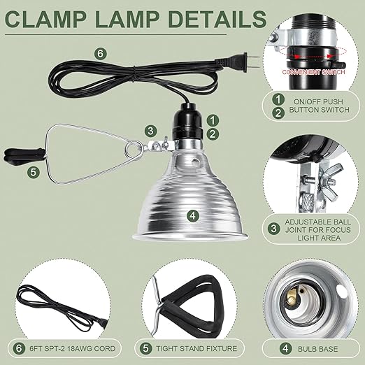 Macarrie 8 Pack Clamp Lamp Light with Aluminum Reflector 6ft SPT-2 18awg Cord and Adjustable Stand Fixture up to 150 Watt E26 Socket No Bulb(5.5 Inch)