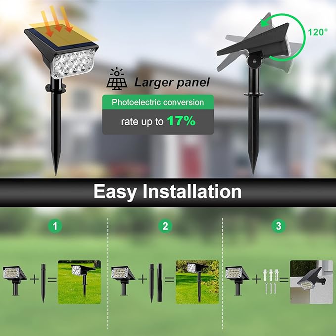 T-SUNUS Color &amp Green 10 Pack Solar Landscape Spotlights IP65 Waterproof Solar Powered Spot Light Wall Lights 2-in-1 Outdoor Landscaping Light for Yard Garden Driveway Porch Walkway Pool Patio