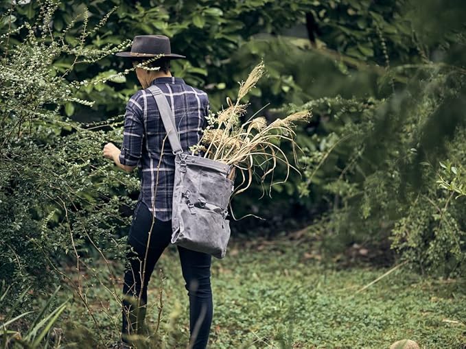 Barebones Harvesting and Gathering Bag - Foraging Harvest and Fruit Picking Bag with Convertible Straps - Water-Resistant Waxed Canvas Gardening Tool(Slate Gray)