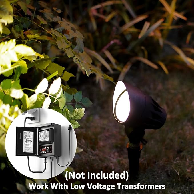 Low Voltage Spotlight 2PK Landscape Lighting 5W LED Floodlight 12V Metal Spot Light 400 Lumen 2700K Warm White Spike Stake and Connector for Garden Yard Lawn Driveway