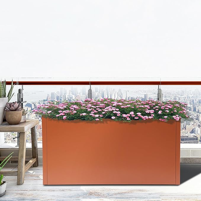 31.5 L x16 W x16 H Metal Flower Boxes Planter Boxes Outdoor Raised Garden Bed Indoor Outdoor Planting Bed Rose Gold Rectangle Planter Box for Patios Lawn Yard Decor Storage