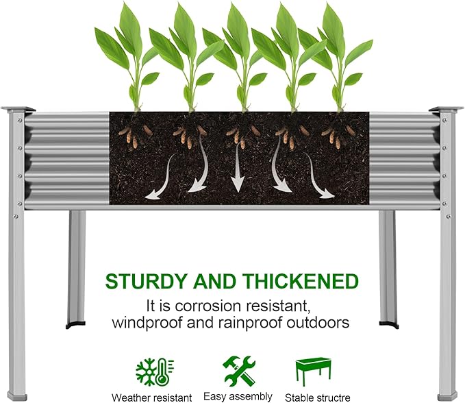 Land Guard 2 Pack Galvanized Raised Garden Bed with Legs 48×24×32in Large Metal Elevated Raised Planter Box with Drainage Holes for Backyard Patio Balcony 700lb Capacity