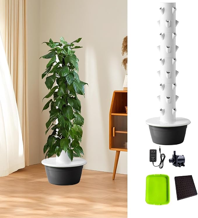 Hydroponics Growing System Kit Hydroponic Tower Planting Tools with Pump High Yield Vertical Garden Planter for Vegetables Black L