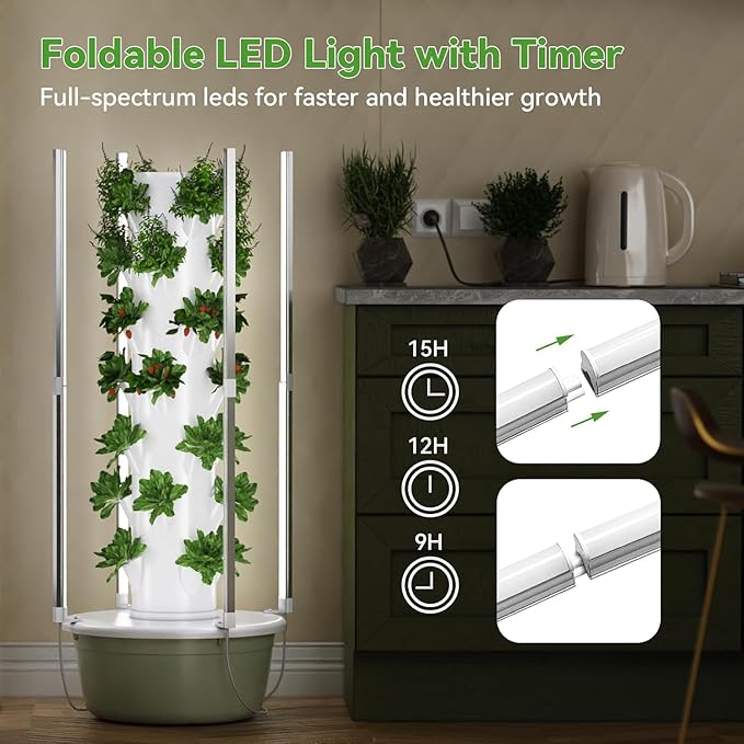 Hydroponics Growing System Kit with LED Grow Lights Vertical Hydroponic Garden Tower Auto Water Circulate Hydroponics Tower for Herbs Fruits and Vegetables20pods